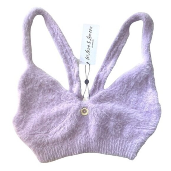 For Love & Lemons Devon Bralette Top Lavender Fuzzy Size M NWT $125 MSRP - Picture 1 of 6